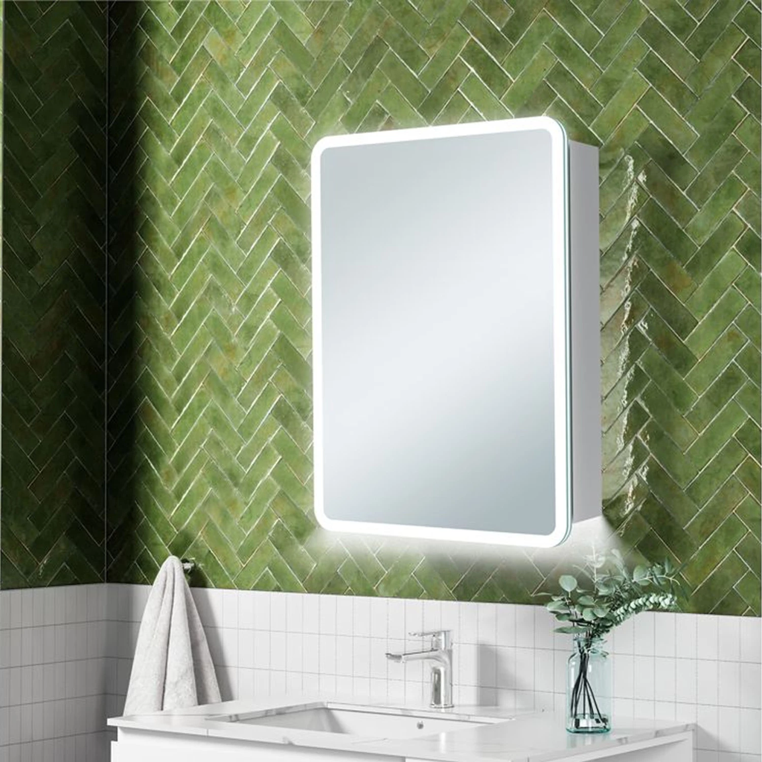 Signature Theo 1-Door LED Mirrored Bathroom Cabinet With Demister Pad 700mm H X 500mm W 3 Signature Theo 1-Door LED Mirrored Bathroom Cabinet With Demister Pad 700mm H X 500mm W