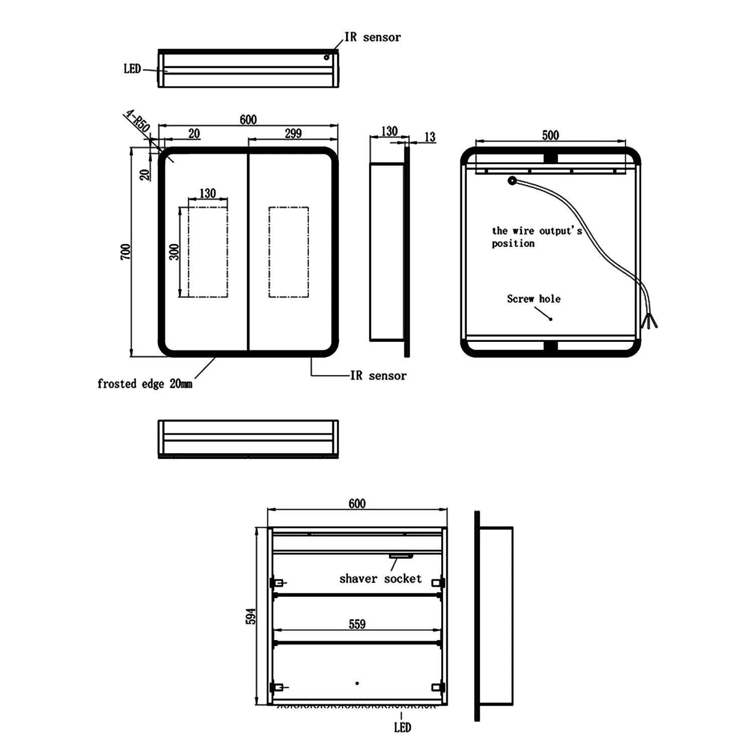 Signature Theo 2-Door LED Mirrored Bathroom Cabinet With Demister Pad 700mm H X 600mm W 4 Signature Theo 2-Door LED Mirrored Bathroom Cabinet With Demister Pad 700mm H X 600mm W - Image 2