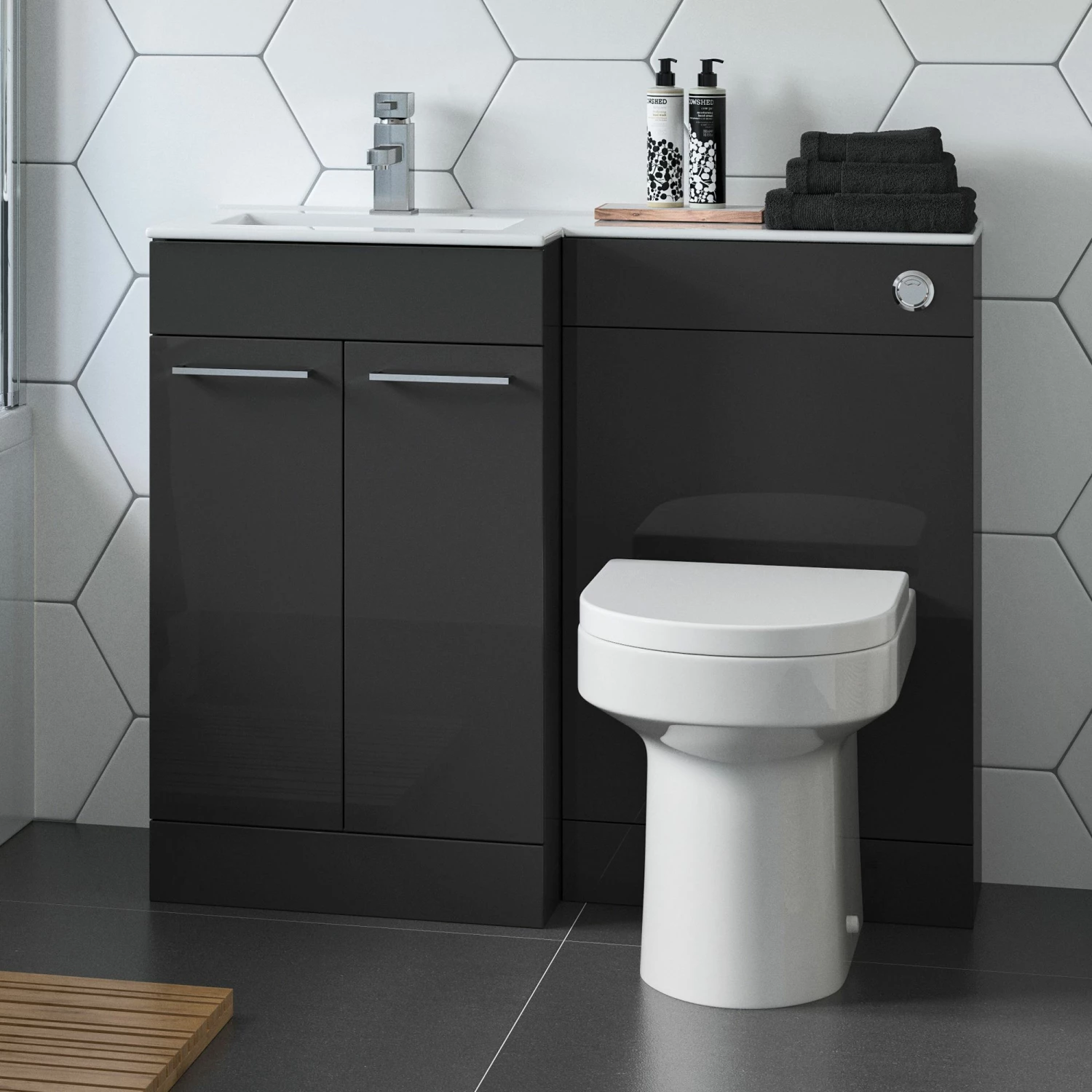 Signature Gothenburg LH Combination Unit With Polymarble Basin 1100mm Wide - Anthracite Gloss 4 Signature Gothenburg LH Combination Unit With Polymarble Basin 1100mm Wide - Anthracite Gloss - Image 2