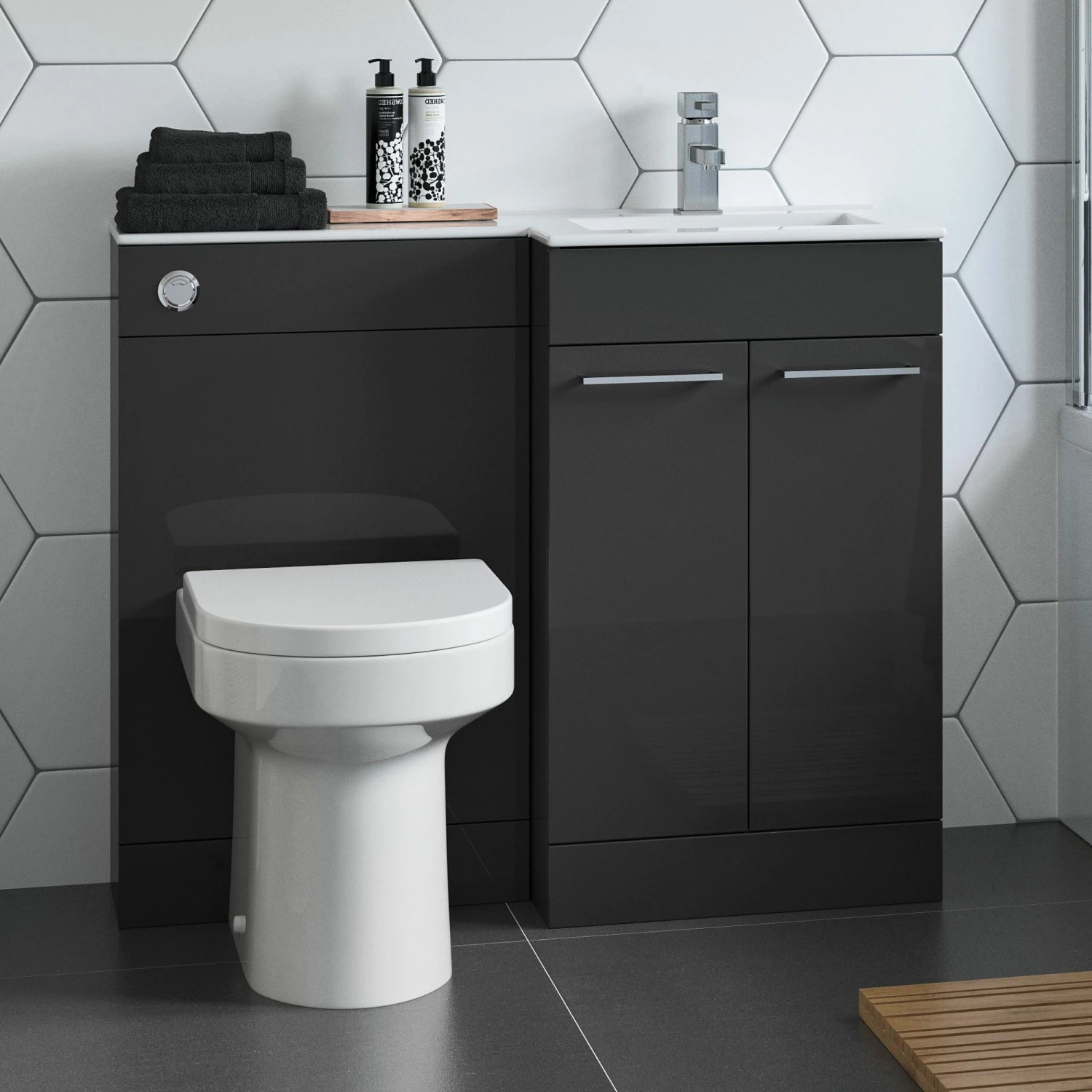 Signature Gothenburg RH Combination Unit With Polymarble Basin 1100mm Wide - Anthracite Gloss 3 Signature Gothenburg RH Combination Unit With Polymarble Basin 1100mm Wide - Anthracite Gloss