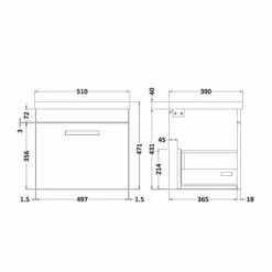Signature Versa Trim Wall Hung 1-Drawer Vanity Unit With Basin And Brass Handle - 500mm Wide - Gloss White -HEATANDPLUMB Sales signature versa vanity unit vrtbr50nk1