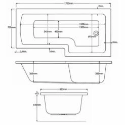 Delphi Berg L-Shaped Shower Bath 1700mm X 700/850mm - Right Handed