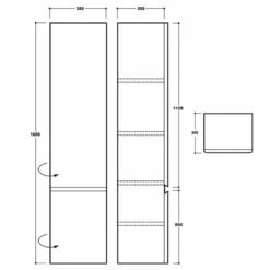 Delphi Linea Wall Hung 2-Door Tall Unit 350mm Wide - Gloss Grey