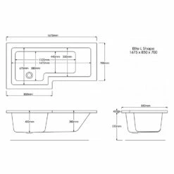 Trojan Elite L-Shaped Shower Bath 1675mm X 700mm/850mm Left Handed - No Tap Hole