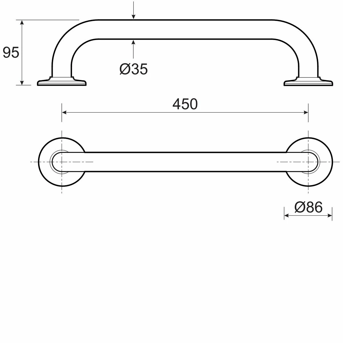 Twyford Avalon Doc M Support Grab Rail 450mm Length - White 4 Twyford Avalon Doc M Support Grab Rail 450mm Length - White - Image 2
