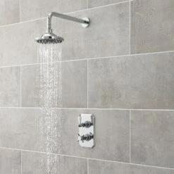 Nuie Edwardian Twin Square Thermostatic Concealed Shower Valve With Fixed Head And Arm - Chrome -HEATANDPLUMB Sales ultra beaumont complete shower haa3033 hra304 pmarm01