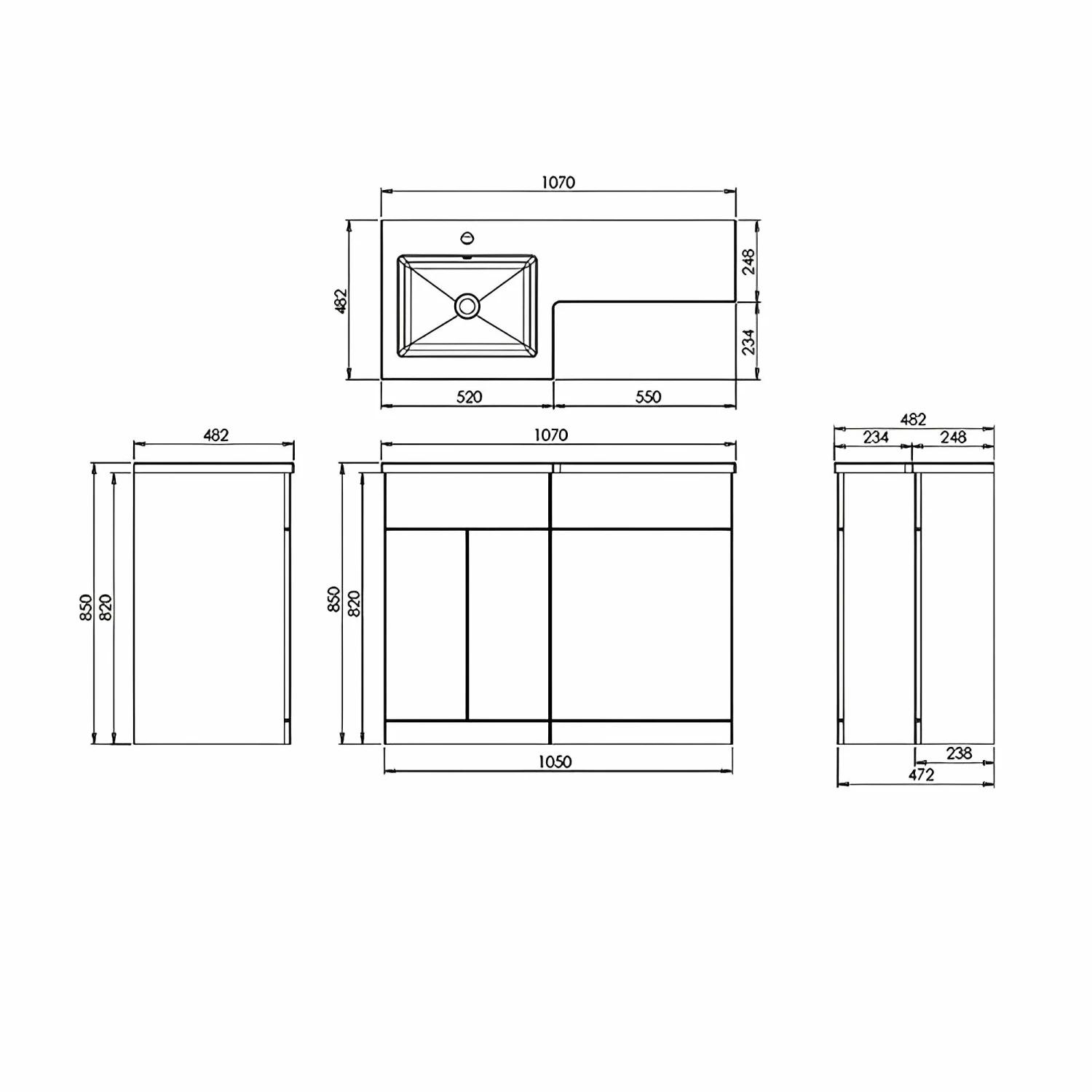 Verona Aquatrend Petite Combination Unit With Basin And Worktop 1100mm Wide LH - Gloss White 3 Verona Aquatrend Petite Combination Unit With Basin And Worktop 1100mm Wide LH - Gloss White