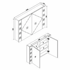 Verona Designer Cube 2-Door Mirrored Bathroom Cabinet 1000mm Wide