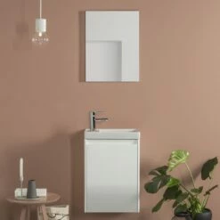 Royo Enjoy Wall Hung Cloakroom Vanity Unit With Basin And Mirror 450mm Wide - Gloss White