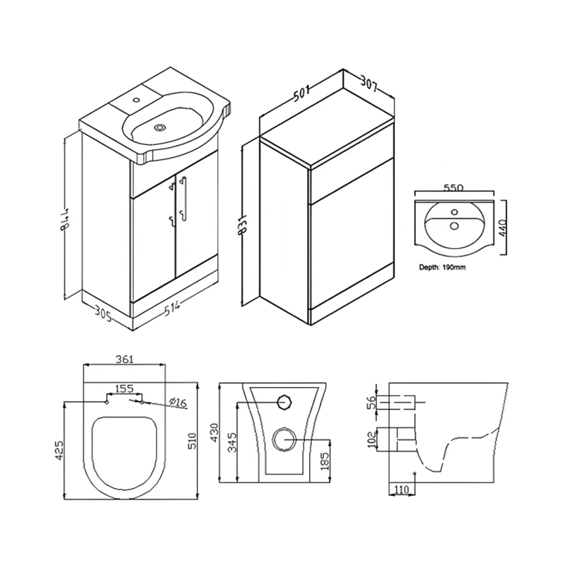 Verona F60S Combination Unit With 500mm WC Unit - Gloss White 3 Verona F60S Combination Unit With 500mm WC Unit - Gloss White