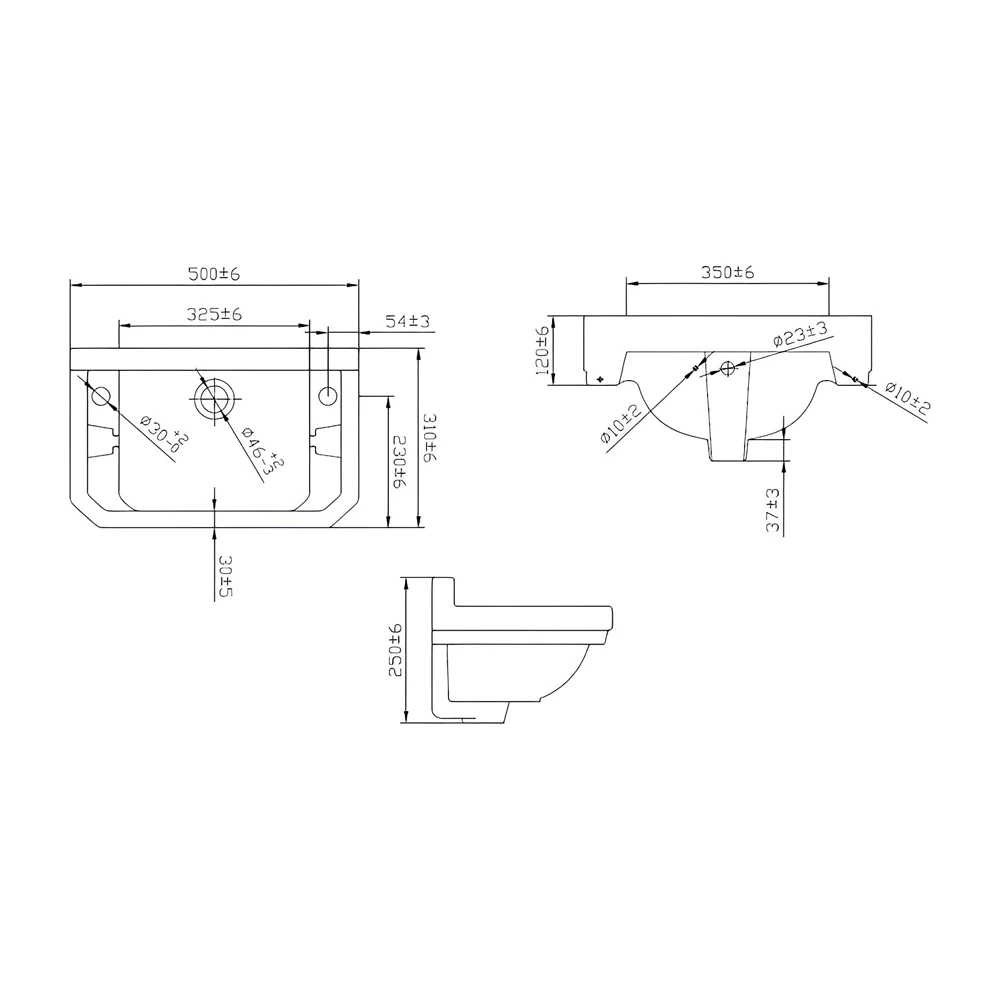 Verona Holborn Wall Hung Basin 500mm Wide - 2 Tap Hole 4 Verona Holborn Wall Hung Basin 500mm Wide - 2 Tap Hole - Image 2