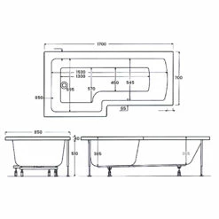 Verona Edge Complete L-Shaped Shower Bath 1700mm X 700mm/850mm - Left Handed