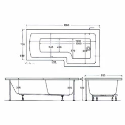 Verona Edge Complete L-Shaped Shower Bath 1700mm X 700mm/850mm - Right Handed 7 Verona Edge Complete L-Shaped Shower Bath 1700mm X 700mm/850mm - Right Handed -HEATANDPLUMB Sales verona l shape bath ve71br 1