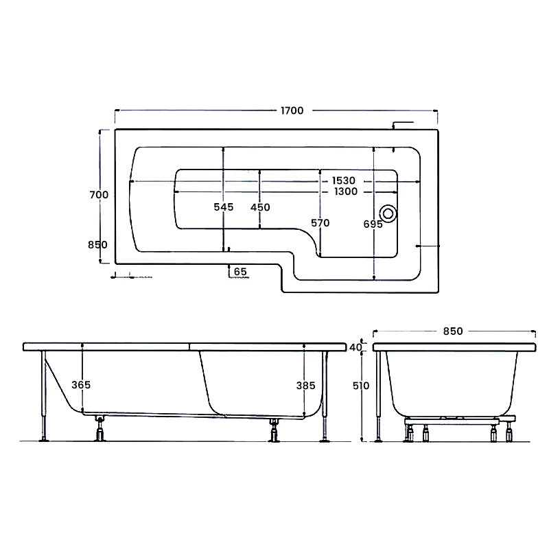 Verona Edge Complete L-Shaped Shower Bath 1700mm X 700mm/850mm - Right Handed 5 Verona Edge Complete L-Shaped Shower Bath 1700mm X 700mm/850mm - Right Handed - Image 3