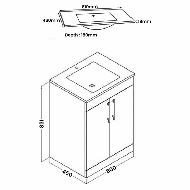 Verona Rialto Floor Standing Vanity Unit And Basin 600mm Wide White 1 Tap Hole 5 Verona Rialto Floor Standing Vanity Unit And Basin 600mm Wide White 1 Tap Hole - Image 3