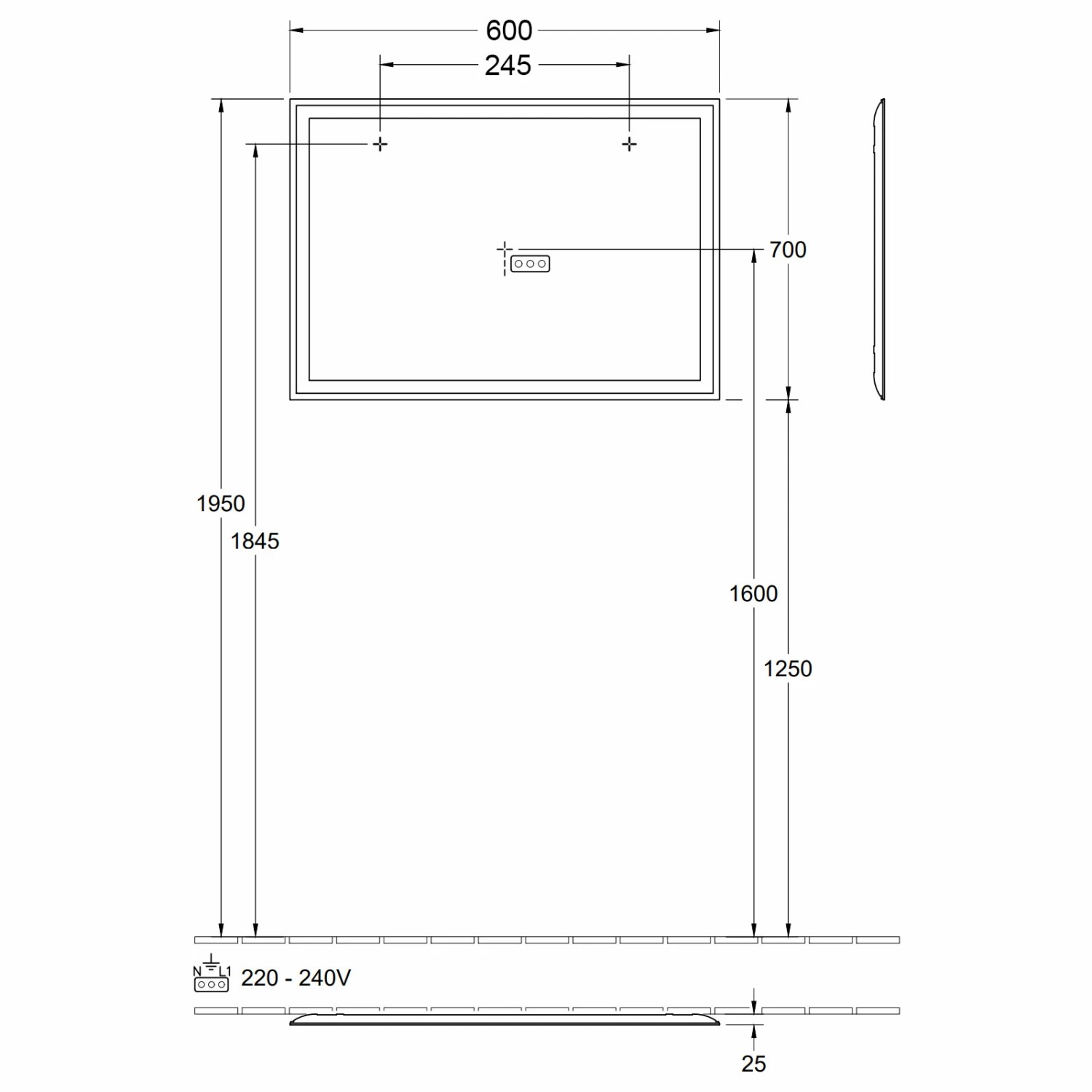 Villeroy & Boch Finero LED Bathroom Mirror 700mm H X 600mm W 8 Villeroy & Boch Finero LED Bathroom Mirror 700mm H X 600mm W - Image 6