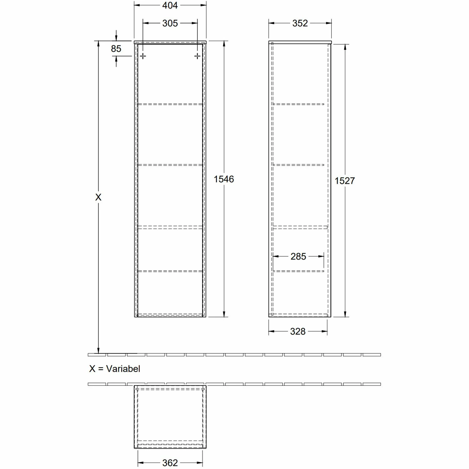 Villeroy & Boch Finero RH Tall Storage Unit 404mm Wide - Stone Oak 5 Villeroy & Boch Finero RH Tall Storage Unit 404mm Wide - Stone Oak - Image 3