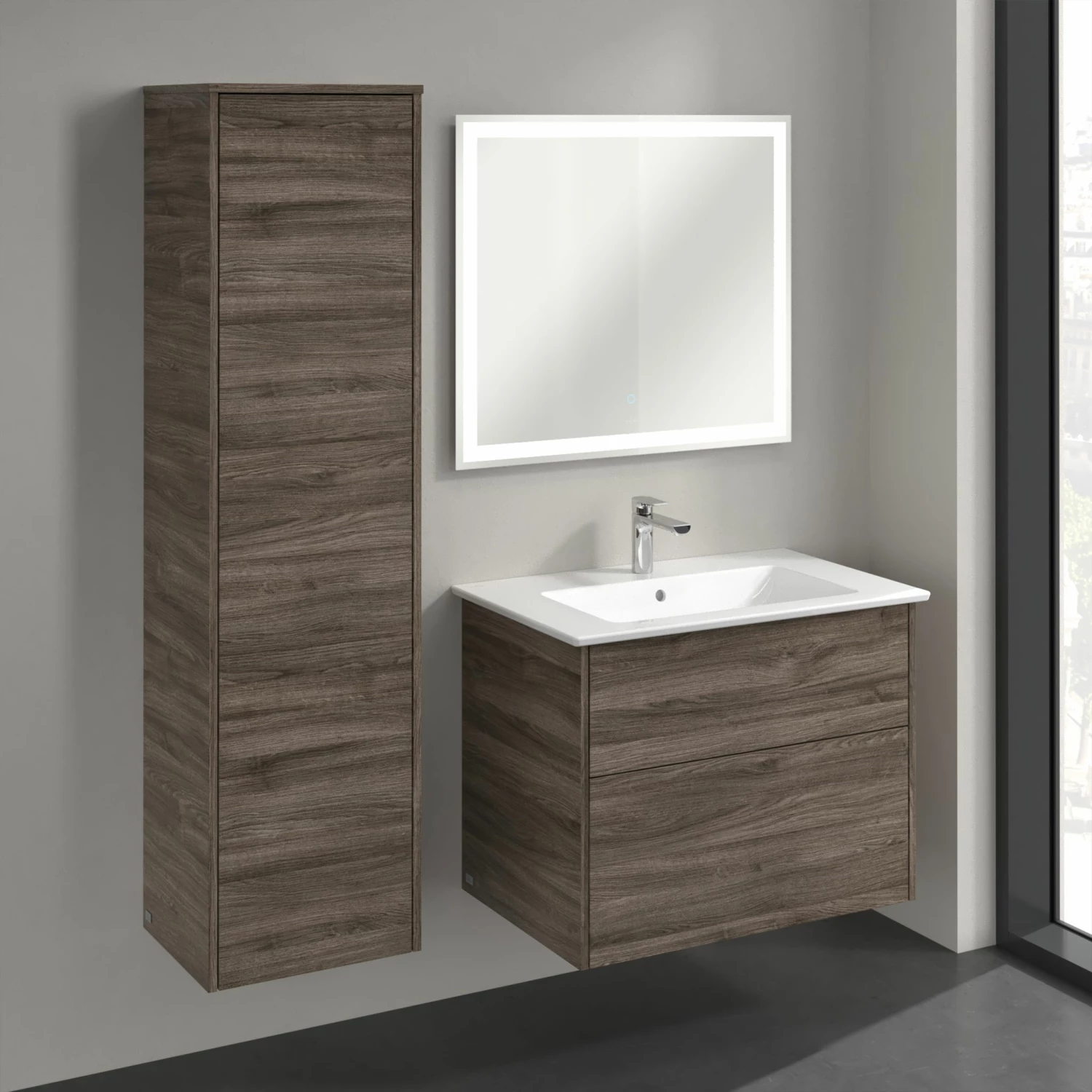 Villeroy & Boch Finero RH Tall Storage Unit 404mm Wide - Stone Oak 4 Villeroy & Boch Finero RH Tall Storage Unit 404mm Wide - Stone Oak - Image 2