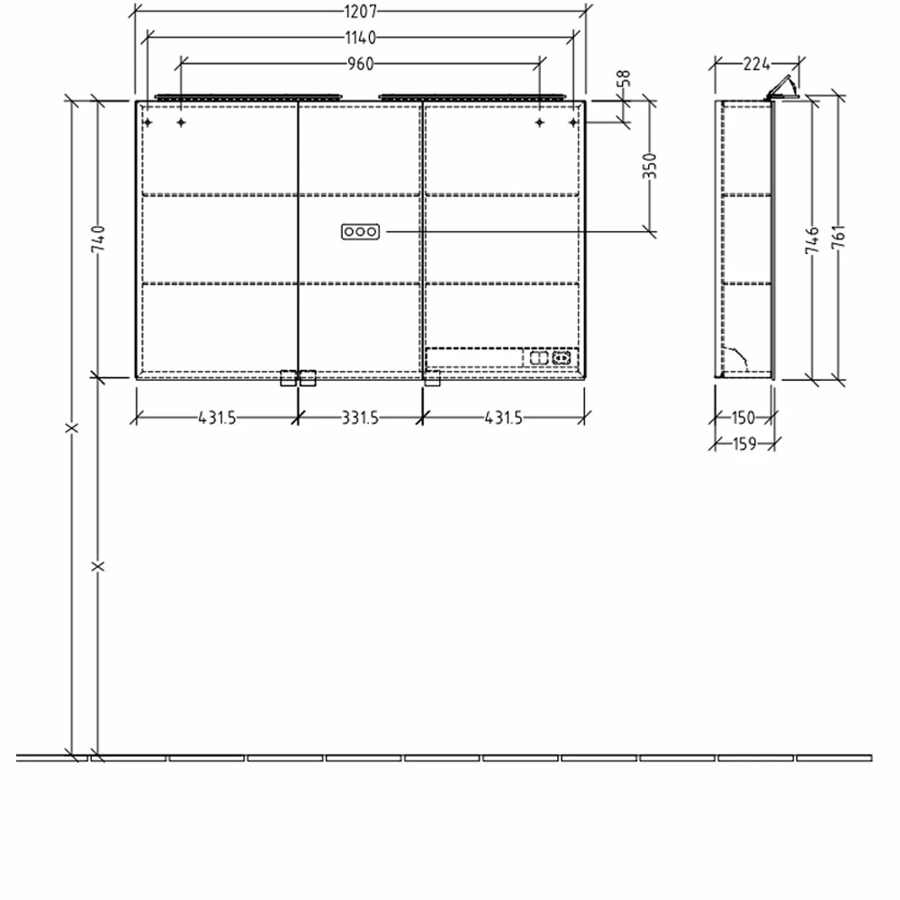 Villeroy & Boch My View One LED Bathroom Cabinet 746mm H X 1207mm W 4 Villeroy & Boch My View One LED Bathroom Cabinet 746mm H X 1207mm W - Image 2