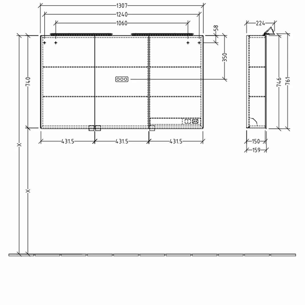 Villeroy & Boch My View One LED Bathroom Cabinet 746mm H X 1307mm W 4 Villeroy & Boch My View One LED Bathroom Cabinet 746mm H X 1307mm W - Image 2
