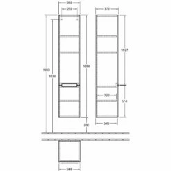 Villeroy & Boch Subway 2.0 Left Handed Wall Hung 2-Door Tall Unit 350mm Wide - Glossy Grey