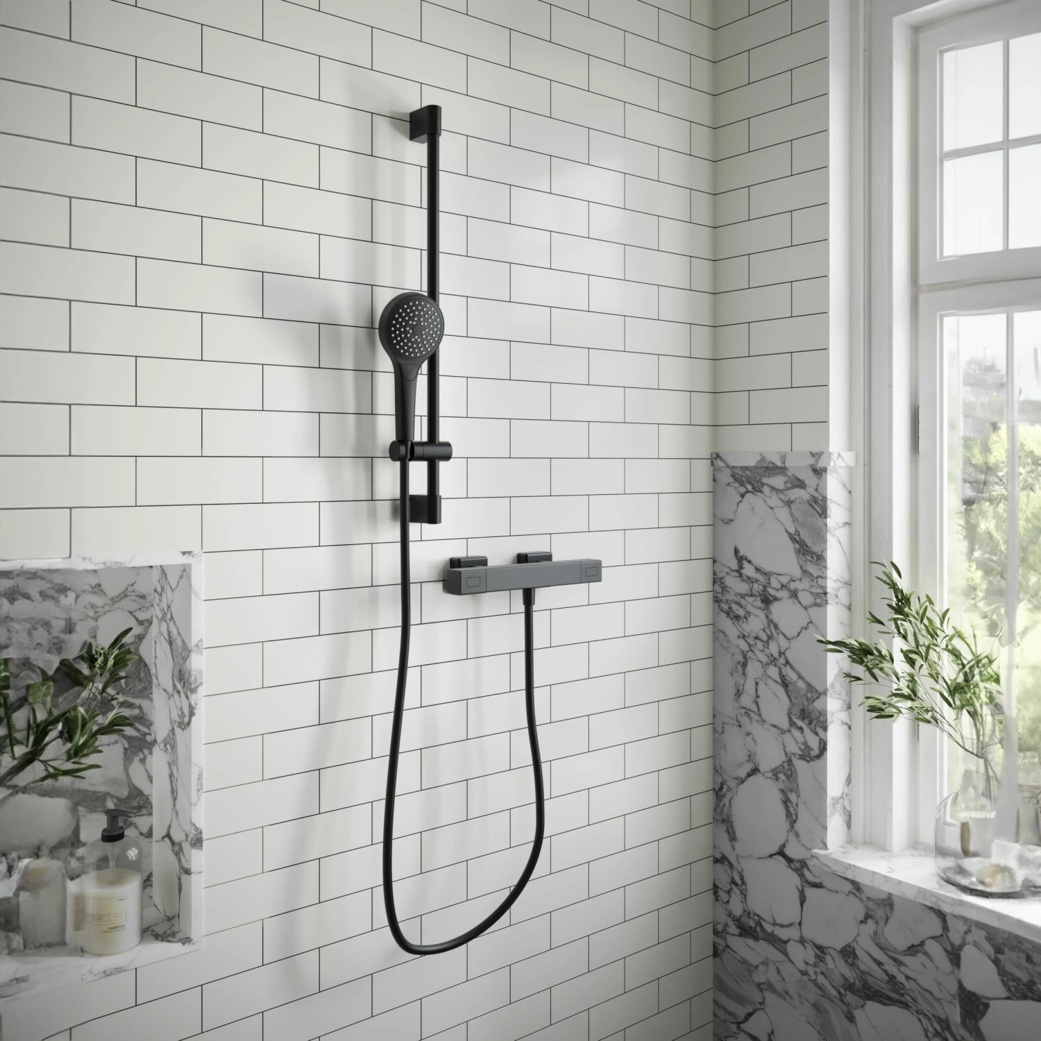 Villeroy & Boch Universal Thermostatic Square Bar Mixer Shower With Shower Riser Kit - Matt Black 3 Villeroy & Boch Universal Thermostatic Square Bar Mixer Shower With Shower Riser Kit - Matt Black