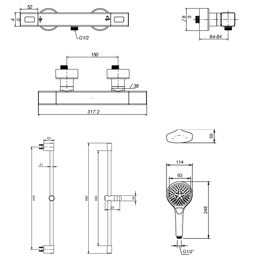 Villeroy & Boch Universal Thermostatic Square Bar Mixer Shower With Shower Riser Kit - Chrome 6 Villeroy & Boch Universal Thermostatic Square Bar Mixer Shower With Shower Riser Kit - Chrome - Image 4