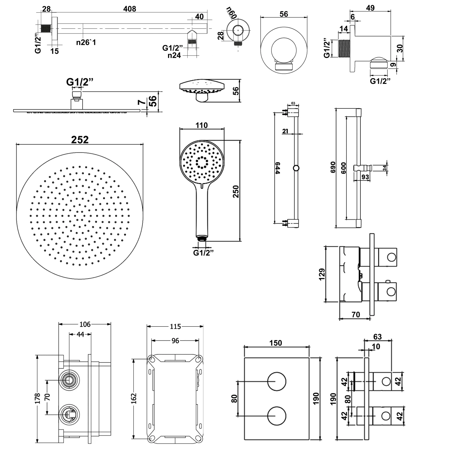 Villeroy & Boch Universal Dual Concealed Mixer Shower With Shower Kit And Round Fixed Head - Matt Black 7 Villeroy & Boch Universal Dual Concealed Mixer Shower With Shower Kit And Round Fixed Head - Matt Black - Image 5