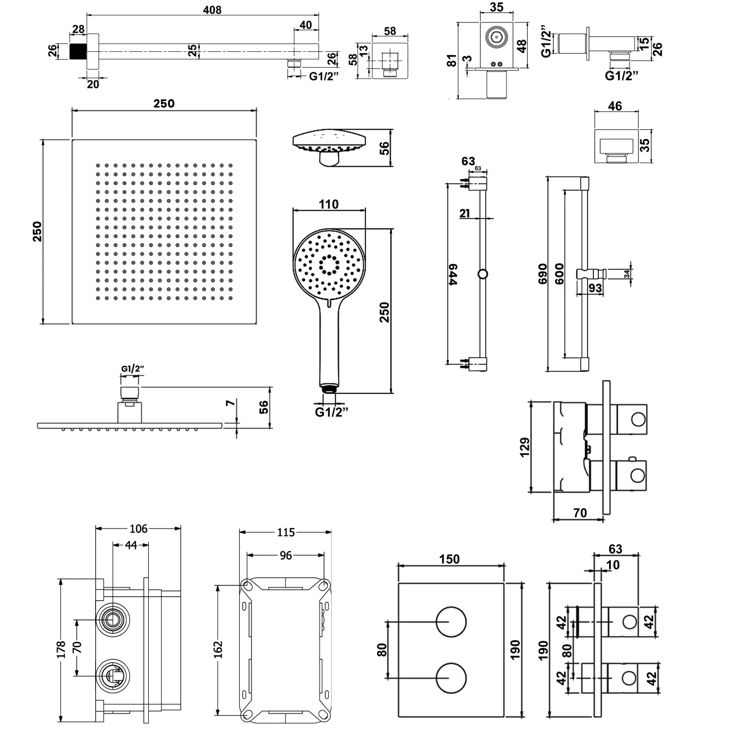 Villeroy & Boch Universal Dual Concealed Mixer Shower With Shower Kit And Square Fixed Head - Matt Black 5 Villeroy & Boch Universal Dual Concealed Mixer Shower With Shower Kit And Square Fixed Head - Matt Black - Image 3