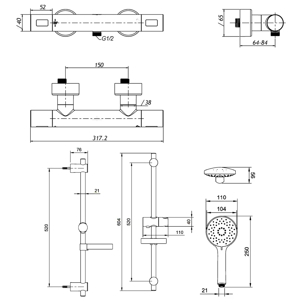 Villeroy & Boch Universal Thermostatic Round Bar Mixer Shower With Shower Riser Kit - Chrome 6 Villeroy & Boch Universal Thermostatic Round Bar Mixer Shower With Shower Riser Kit - Chrome - Image 4