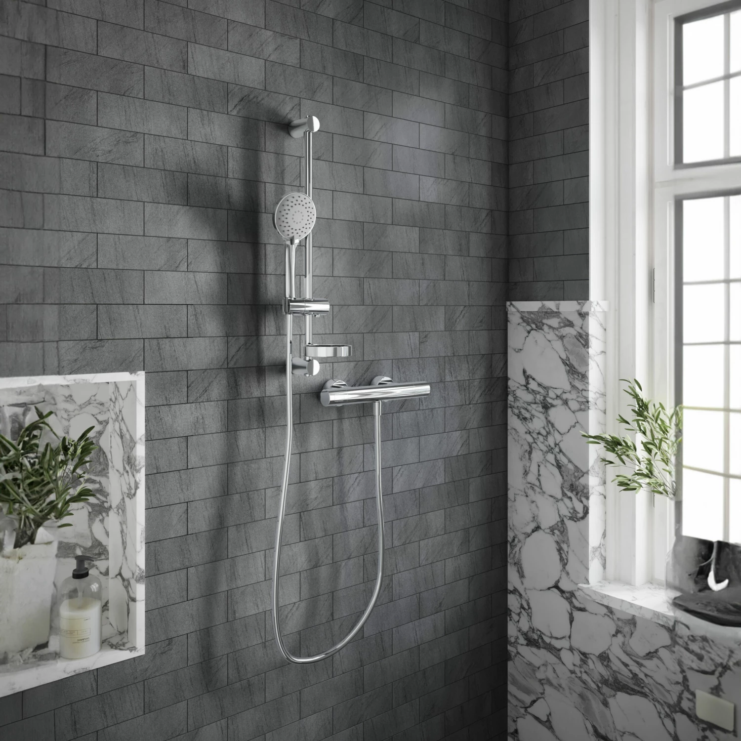 Villeroy & Boch Universal Thermostatic Round Bar Mixer Shower With Shower Riser Kit - Chrome 3 Villeroy & Boch Universal Thermostatic Round Bar Mixer Shower With Shower Riser Kit - Chrome