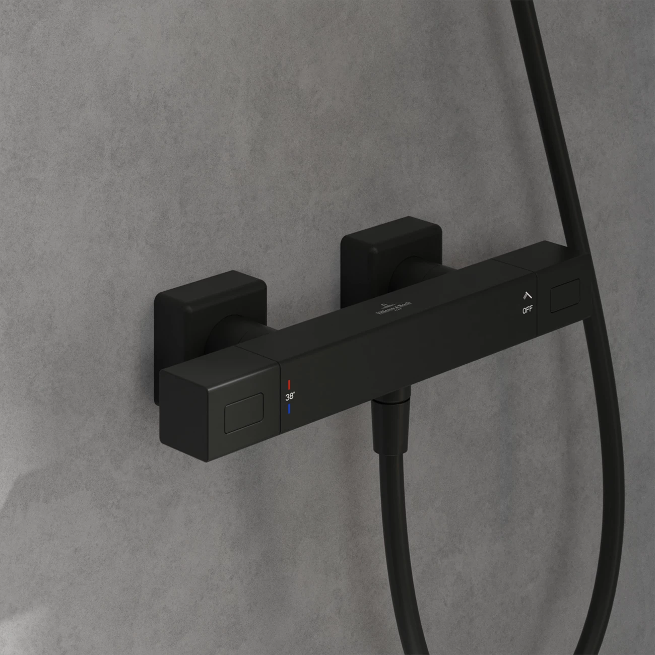 Villeroy & Boch Universal Thermostatic Square Bar Mixer Shower With Shower Riser Kit - Matt Black 4 Villeroy & Boch Universal Thermostatic Square Bar Mixer Shower With Shower Riser Kit - Matt Black - Image 2