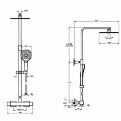 Vitra AquaHeat Bliss S 230 Thermostatic Bar Mixer Shower With Shower Kit + Fixed Head - Chrome